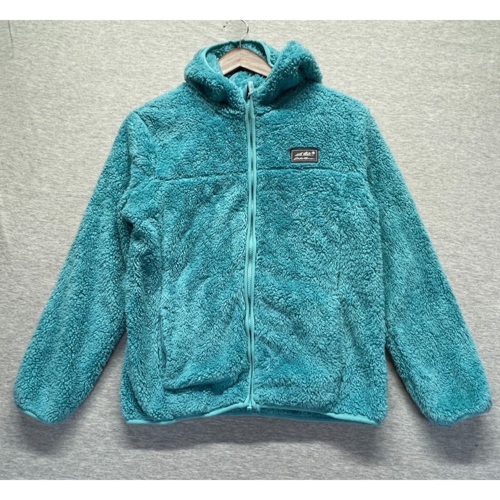Eddie Bauer Quest Fleece Plush Hoodie Unisex Kids L (14) Teal Full Zip Winter